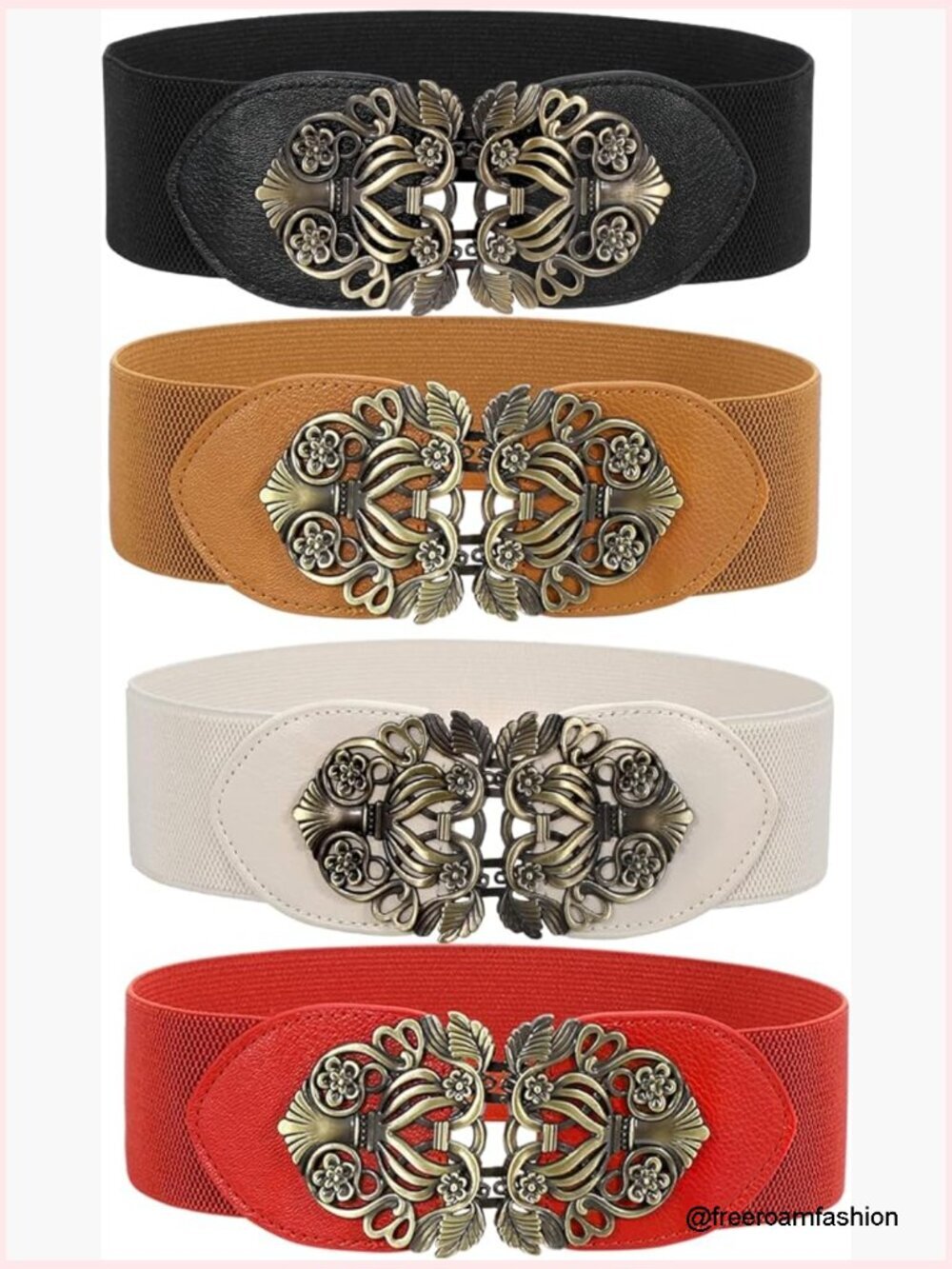 Wide Elastic Cinch Belt with Interlocking Buckle, Stretch Dress Belt